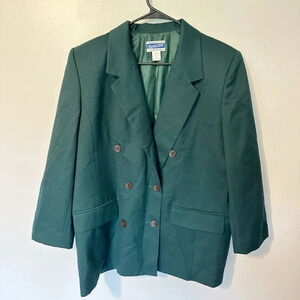 Pendleton Vintage Wool Blazer Jacket Women’s Size 14 Green Classic Lined Buttons